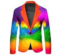 Generisch Traje para hombre, chaqueta multicolor, disfraz de los años 80, disfraz hippie, chaqueta de discoteca, disfraz de carnaval, chaqueta con estampado colorido y un botón, retro divertido, O