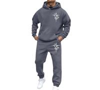 Generisch Trajes de hombre con sudadera con capucha Pantalones Casual Ropa deportiva con elegante estampado de Cristo para primavera e invierno, gris, L