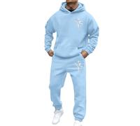 Generisch Trajes de hombre con sudadera con capucha Pantalones Casual Ropa deportiva con elegante estampado de Cristo para primavera e invierno, azul, XXL