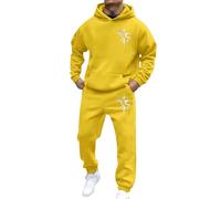 Generisch Trajes de hombre con sudadera con capucha Pantalones Casual Ropa deportiva con elegante estampado de Cristo para primavera e invierno, amarillo, 3XL