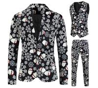 Generisch Trajes de hombre Hombres Moda Impreso Navidad Chaqueta de dos piezas Pantalones Diseño, marine, 3XL