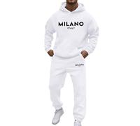 Generisch Trajes de hombre informales con capucha de manga larga con bolsillo y juego de pantalones con cordón, diseño moderno de letras para el día a día en otoño e invierno, Blanco, XXL