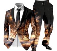 Generisch Trajes de Navidad para hombre chaqueta de traje de 2 piezas traje deportivo Papá Noel nieve con estampado blazer y pantalones de traje, pantalones rectos, traje de Navidad, disfraz de
