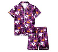 Generisch Trajes de niña Conjunto de 2 piezas de manga corta estampado casual ropa de juego cómoda y elástica para niños pequeños para el día a día 2-13 años (púrpura, 6-7 años)