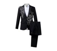 Generisch Trajes para hombre Regular Slim Fit Traje de hombre Elegante Conjunto de esmoquin bordado para hombre con diseños intrincados | Ropa de noche Chaleco azul, Negro , M