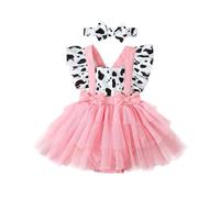 Generisch Trajes para niños con estampado de leopardo, ropa de vaca con volantes, tutú, pelele para la cabeza, traje de cumpleaños, juego de 2 piezas para recién nacidos y niñas, rojo, 18-24 meses