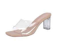 Generisch Transparente PVC Open Toe Sandalias de Tacón Grueso Zapatos de Mujer Elegante Tacón, beige, 41 EU