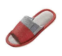 Generisch Transpirable casa pareja cuatro estaciones zapatillas casuales a prueba de olor no deslizamiento interior mujeres algodón lino zapatillas sólidas señoras, rojo, 38 EU