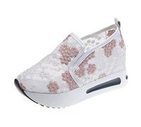 Generisch Transpirable Encaje Malla Floral Bordado Cabeza Redonda Fondo Grueso Cómodo Casual Zapatos Dirndl Zapatos Mujer Negro, Rosa., 39 EU