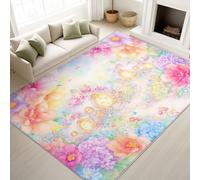 Generisch Traumhaft - Alfombra de acuarela para salón, antideslizante, 160 x 230 cm, lavable para dormitorio, cuento de hadas, fresca, artística, elegante, plantas, flores, pelo corto, alfombra para