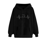 Generisch Trendy Love Printed Sudadera para Mujer, Sudadera Gruesa Suéter Suéter Casual Blusa Camisas Mujer Verano Holgado, Negro , 3XL