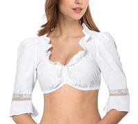 Generisch Túnica de manga corta para mujer, elegante blusa tirolesa, blusa tirolesa negra, blusa de encaje para Oktoberfest, lencería de ganchillo, Blanco, M