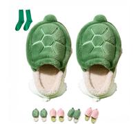 Generisch Turtle Slippers for Women Gift with Socks, Plush Cute Memory Foam House Shoes Non-Slip Indoor Outdoor Cozy Animal Slippers, Green A., 32/33 EU