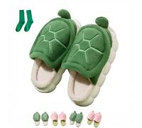 Generisch Turtle Slippers for Women Gift with Socks, Plush Cute Memory Foam House Shoes Non-Slip Indoor Outdoor Cozy Animal Slippers, verde, 40/41 EU