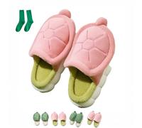 Generisch Turtle Slippers for Women Gift with Socks, Plush Cute Memory Foam House Shoes Non-Slip Indoor Outdoor Cozy Animal Slippers, rosa, 38/39 EU