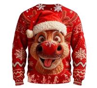 Generisch Ugly Christmas Sweater Hombre Divertido Jersey de Navidad sin Capucha Sudadera con Feo Reno Patrón Navidad Jersey Invierno Manga Larga Cuello Redondo Camiseta de Navidad, O rojo., XXXL