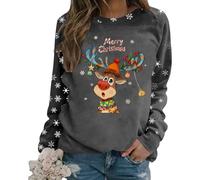 Generisch Ugly Christmas Sweater - Jersey para mujer, diseño de reno de Rudolph, jersey de Navidad, para adolescentes, niñas, traje de Navidad, estampado largo, manga larga, algodón noruego, gris, L