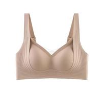 Generisch Underwear Women's Wide Straps Without Ring Gathered to Collect Side Breasts Large Size Tank Top Non Marking Bra Y Set, beige, L