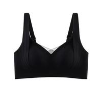Generisch Underwear Women's Wide Straps Without Ring Gathered to Collect Side Breasts Large Size Tank Top Non Marking Bra Y Set, Negro , L