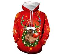 Generisch Unisex 3D-Suéter navideño con reno guiñando - Jerséi con impresión realista de Rudolph y efectos de luz | Destacado suéter para festividades, XL