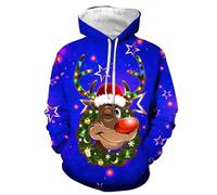 Generisch Unisex 3D-Suéter navideño con reno guiñando un ojo - Suéter con impresión realista de Rudolph y efectos de luz | Destacante sudadera para días festivos, XL