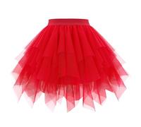 Generisch Unregelmäßiger, mehrlagiger Netzrock für Damen, Ideal für Frühling Sommer, hochtailliert, Kurz, bauschig, eiförmig, mittellang (RD2, XL)