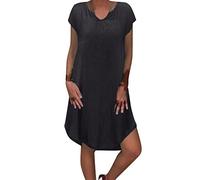 Generisch V rodilla vaquero corto vestido de mezclilla cuero corto escote moda longitud vestido de mujer, Negro , XXL