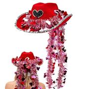 Generisch Valentinshut | Con de corazón plateado sombrero de - Romántico sombrero rojo del oeste como disfraz - para adultos, hombres y mujeres, al aire libre, cosplay, camping, viajes