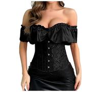 Generisch Vamos a ser ropa gótica elegante corsé top brocado con mangas casquillo para mujer Anime Cosplay disfraces, Negro , XL