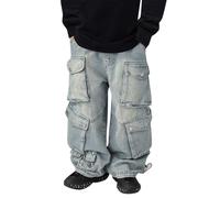 Generisch Vaqueros para niños de primavera, y, medianos y grandes, personalizados retro multibolsillo, pantalones rectos para niñas y niñas, pantalones vaqueros largos sueltos de moda para el tiempo