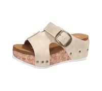 Generisch Verano 2026 Tendencia Zapatillas de Mujer con Encaje Abierto Correas de Hebilla Cómodas Pantuflas de Plataforma para Diario Ideal con Jeans Ropa Ligera Suela Antideslizante, beige, 40 EU