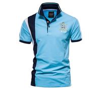 Generisch Verano Deportes Hombres Algodón PO LO Camisa Moda Casual Hombres Bordado Manga Corta Camiseta, azul, L