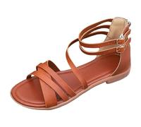 Generisch Verano Mujer Slim Fairy Style Casual Flat Bottom Minimalist Beach Resort Romano Estilo Sandalias Mujer Zapatos 40 Elegante, marrón, 38 EU
