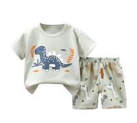 Generisch Verano nuevo patrón de dibujos animados lindo camiseta manga corta casual pantalones cortos niños traje conjunto de dos piezas, Verde claro., 4-5 años