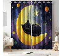 Generisch Verträumt - Cortinas opacas con ojales, diseño de gato negro y luna, estrella, térmicas, para salón, dormitorio, juego de 2 unidades, 225 x 140 cm, color lila