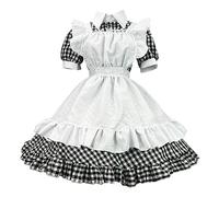 Generisch Vestido a cuadros para mujer, disfraz de criada, disfraz de anime, disfraz de Halloween, disfraz de niña, disfraz de princesa con volantes, ropa de princesa Y2k, carnaval, steampunk