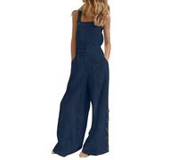 Generisch Vestido ajustado Mujer Elegante Mono sin Mangas para Mujer Casual Color Sólido Verano Peto Ancho Botones Mono de Pierna Ancha con Bolsillos Vestido de Verano Largo hasta la Rodilla Con