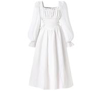 Generisch Vestido ajustado para niñas y niños con escote cuadrado de estilo francés, mangas abullonadas, suave y elegante, adecuado para 8 - 13 años., Blanco, 10-11 años