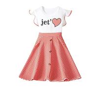 Generisch Vestido blanco niña bebé estampado patchwork vestidos niños niños manga carta verano volantes amor cuadros niñas ropa princesa 39Y fiesta volantes vestidos casuales, rojo, 3-4 años
