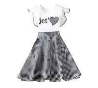 Generisch Vestido blanco niña bebé estampado patchwork vestidos niños niños manga carta verano volantes amor cuadros niñas ropa princesa 39Y fiesta volantes vestidos casuales, Negro , 6-7 años