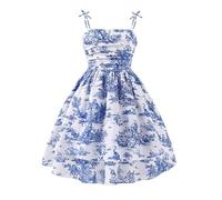 Generisch Vestido blanco para niños, elegante vestido de niña con estampado floral y tirantes para el verano, vestido de fiesta cómodo y fluido para niños más grandes, azul, 7-8 años