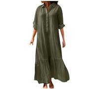 Generisch Vestido camisero largo asimétrico para mujer con detalles de botones decorativos estilo maxi casual para moda casual moderna, Verde militar., 5XL