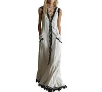 Generisch Vestido camisero para mujer, elegante, sin mangas, con espalda descubierta, vestido túnica con volantes de encaje, vestido informal, tallas grandes, vestido de verano, cómodo vestido de