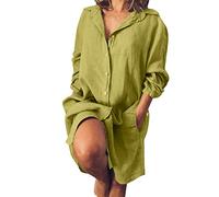 Generisch Vestido camisero para mujer, mezcla de algodón y lino, con diseño informal, ajuste más cómodo que un vestido largo de verano clásico, amarillo, L