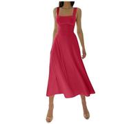 Generisch Vestido casual para mujer, color sólido, con tirantes gruesos, corte estrecho, para una elegancia elegante en la vida cotidiana ocasiones especiales, Rojo sandía, S