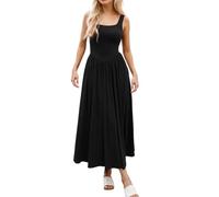 Generisch Vestido casual para mujer con cuello cuadrado, vestido largo sin mangas para el día a día, excursiones, primavera, verano, cómodo, fluido, elegante, monocolor, vestido de tirantes, Negro
