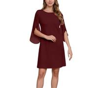 Generisch Vestido casual para mujer, elegante, cuello redondo, vestido de fiesta fluido con mangas de capa para uso diario, cóctel, cómodo, versátil, Vino, M