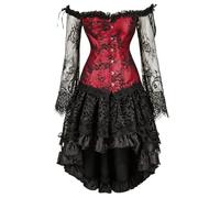 Generisch Vestido corsé de terciopelo azul medianoche de manga larga con falda de malla transparente para elegante disfraz de corte gótico en fiestas de Halloween (rojo, XXXL)