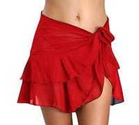 Generisch Vestido corto de playa para mujer, sarongs con volantes, bikini, gasa, playa, bufanda, toalla de playa, falda de playa, pareo, verano, corto, rojo, S