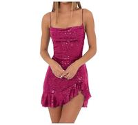 Generisch Vestido corto de tirantes delgados para mujer, vestido de cóctel, vestido de fiesta, con lentejuelas, Oktoberfest, brillante, vestido de graduación, sexy, minivestido envolvente, elegante, A